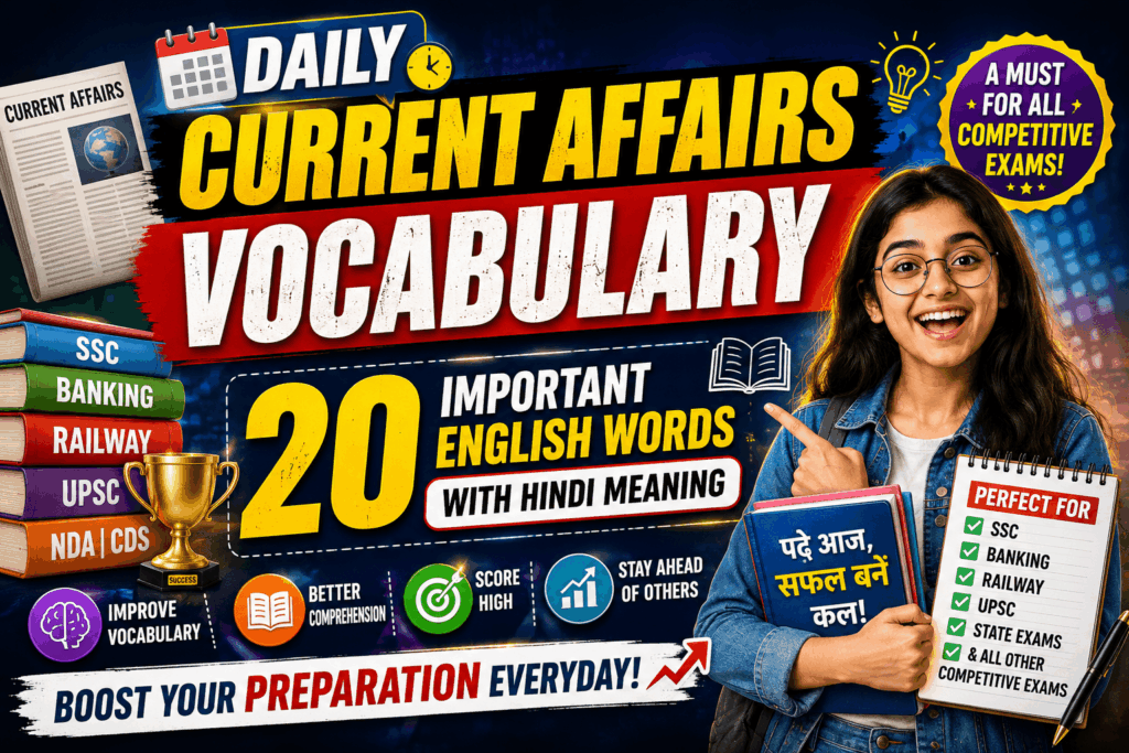 Daily Current Affairs Vocabulary π: 20 Important English Words π with Hindi Meaning for SSC, Banking & UPSC Exams π daily current affairs vocabulary