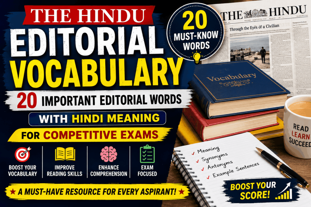 The Hindu Editorial Vocabulary: 20 Important Editorial Words with Hindi Meaning for Competitive Exams the hindu editorial vfocabulary