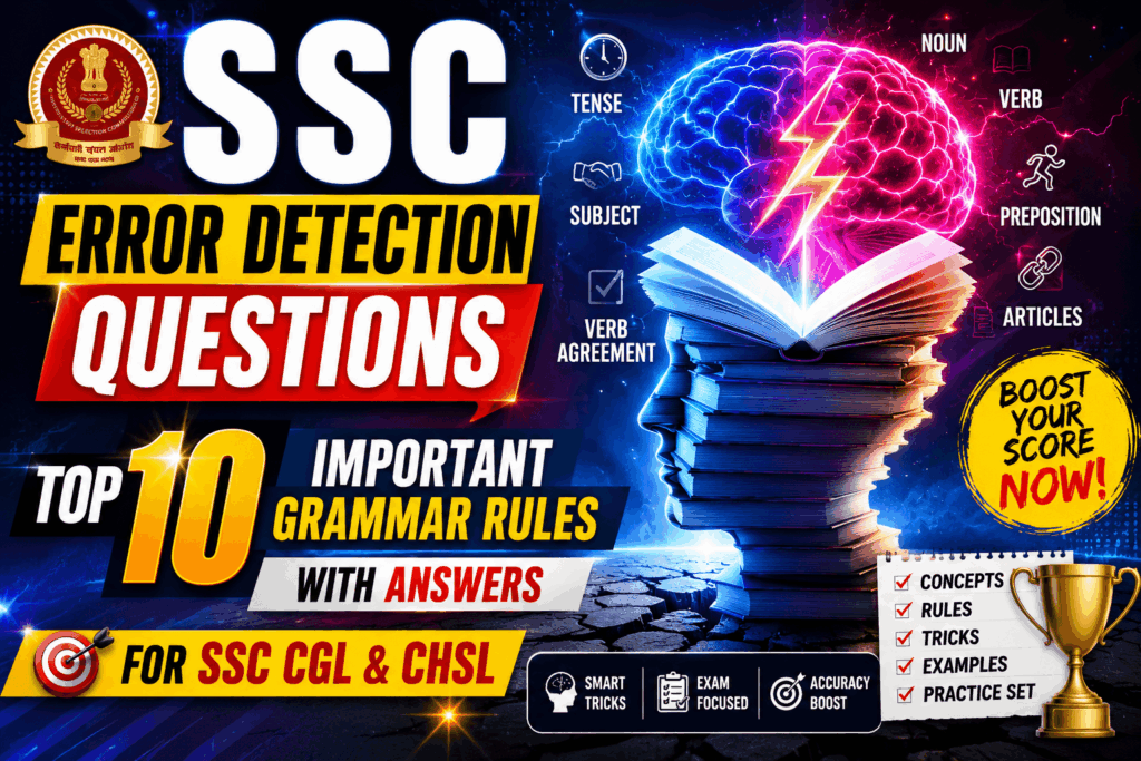 SSC Error Detection Questions: Top 10 Important Grammar Rules with Answers for SSC CGL & CHSL ssc error detection questions