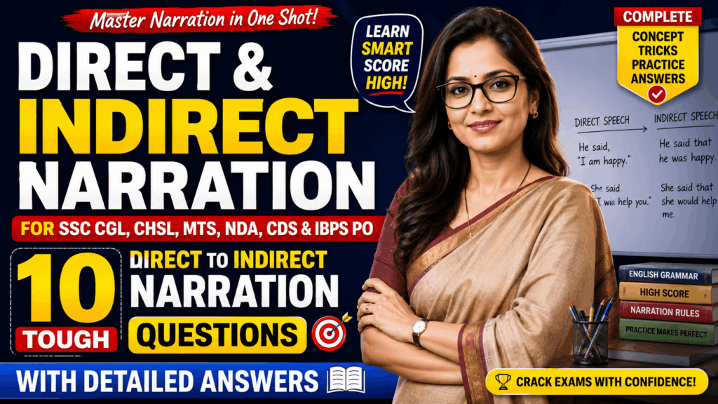 Direct and Indirect Narration for SSC CGL, CHSL, MTS, NDA, CDS & IBPS PO: 10 Tough Direct to Indirect Narration Questions with Detailed Answers direct indirect narration ssc cgl